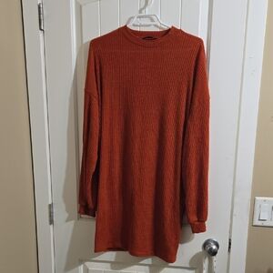 SHEIN Women's Burnt Orange Rib Knit XL Crewneck Sweater Dress